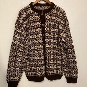 Norwegian 100% wool heavy weight knit vintage cardigan size L XL loomed